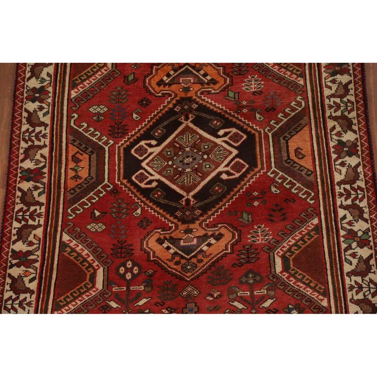 Red Shiraz Persian Vintage Area Rug Hand-Knotted Wool Carpet - 5'1"x 8'5"