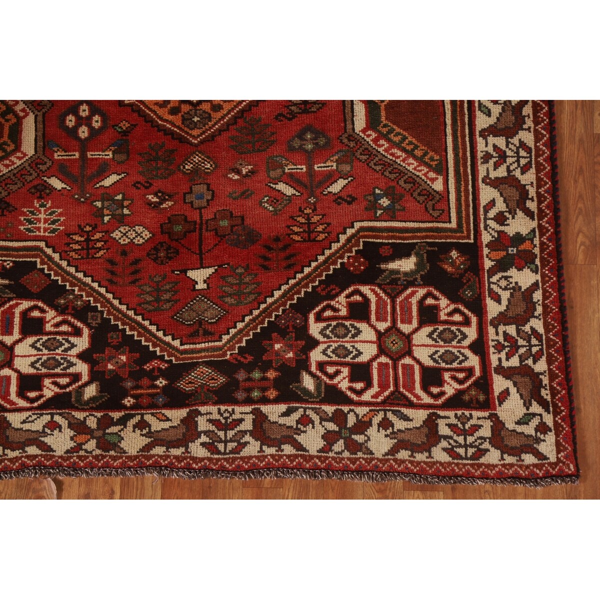 Red Shiraz Persian Vintage Area Rug Hand-Knotted Wool Carpet - 5'1"x 8'5"