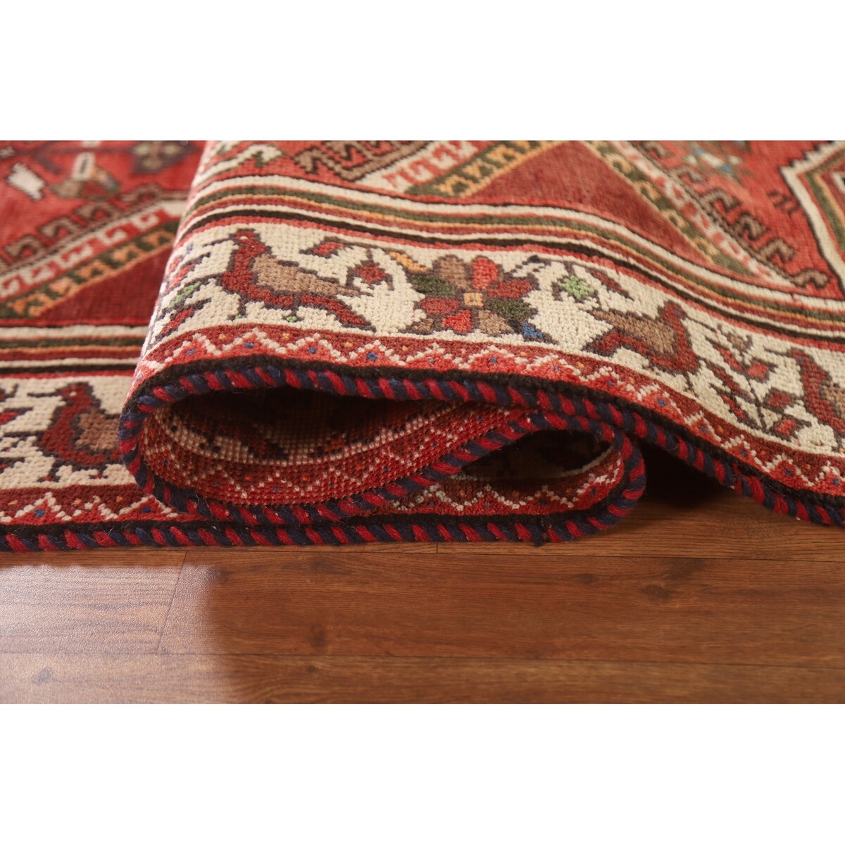 Red Shiraz Persian Vintage Area Rug Hand-Knotted Wool Carpet - 5'1"x 8'5"
