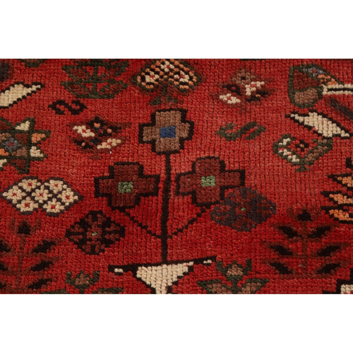 Red Shiraz Persian Vintage Area Rug Hand-Knotted Wool Carpet - 5'1"x 8'5"