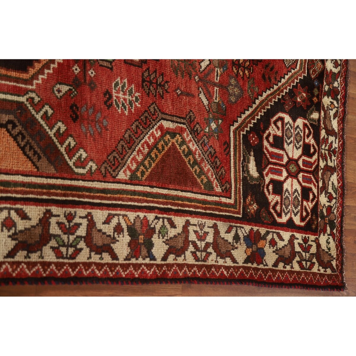 Red Shiraz Persian Vintage Area Rug Hand-Knotted Wool Carpet - 5'1"x 8'5"