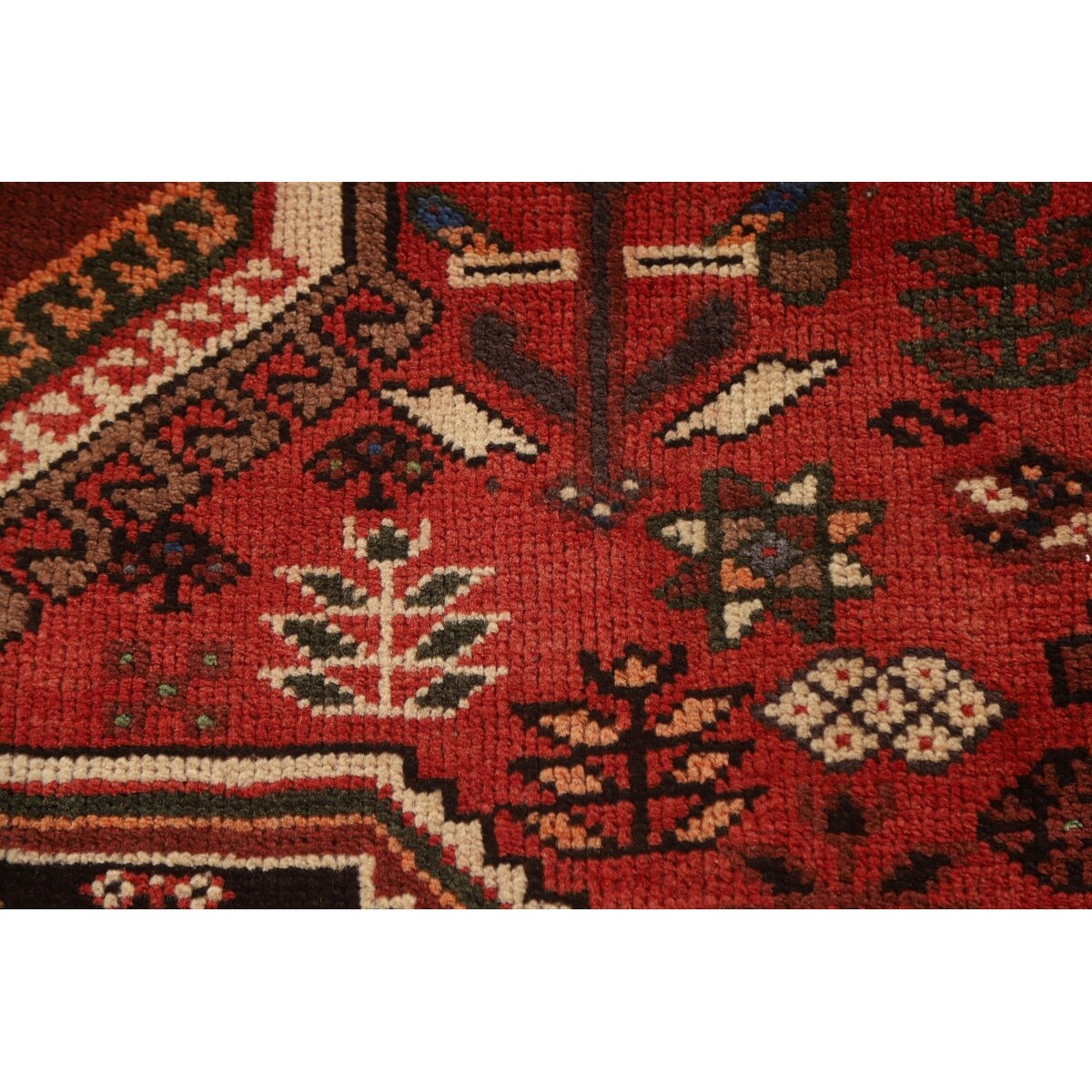 Red Shiraz Persian Vintage Area Rug Hand-Knotted Wool Carpet - 5'1"x 8'5"