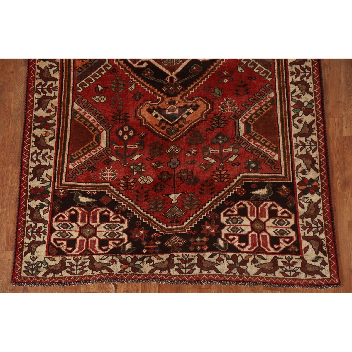 Red Shiraz Persian Vintage Area Rug Hand-Knotted Wool Carpet - 5'1"x 8'5"