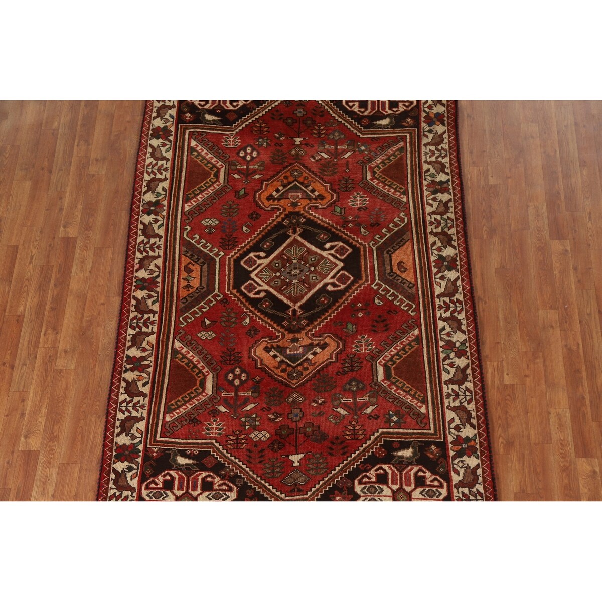 Red Shiraz Persian Vintage Area Rug Hand-Knotted Wool Carpet - 5'1"x 8'5"