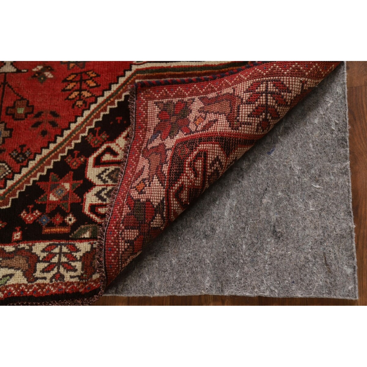 Red Shiraz Persian Vintage Area Rug Hand-Knotted Wool Carpet - 5'1"x 8'5"