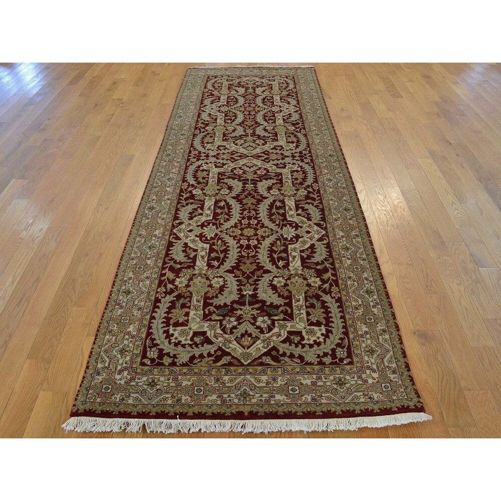 Red Tabriz Revival Hand Knotted Oriental Runner Rug