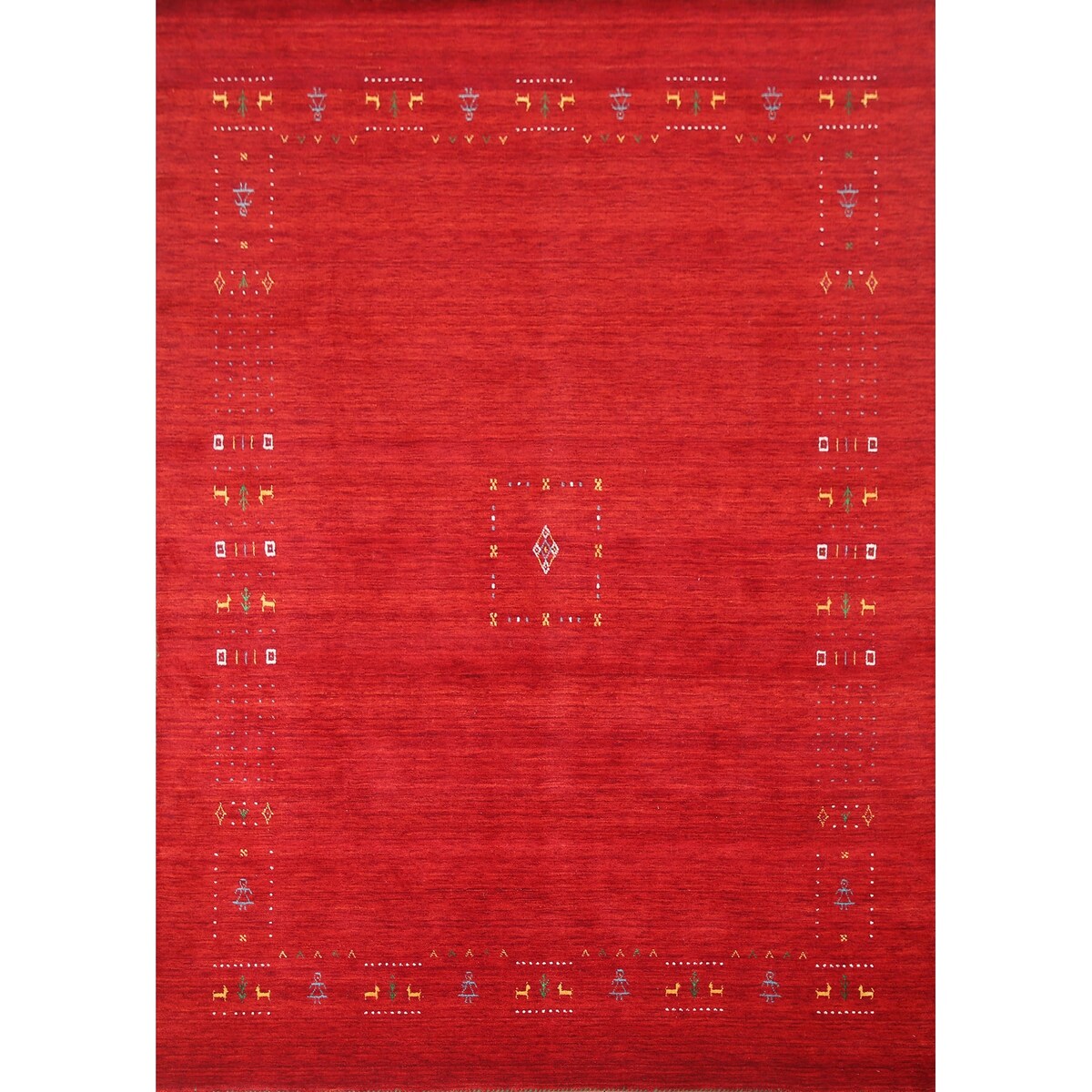 Red Tribal Modern Gabbeh Oriental Area Rug Hand-Knotted Wool Carpet - 8'2" x 9'10"