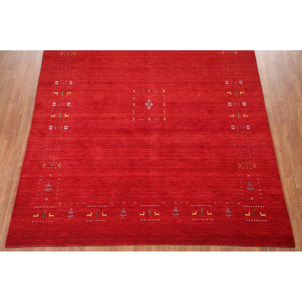 Red Tribal Modern Gabbeh Oriental Area Rug Hand-Knotted Wool Carpet - 8'2" x 9'10"
