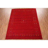 Red Tribal Modern Gabbeh Oriental Area Rug Hand-Knotted Wool Carpet - 8'2" x 9'10"
