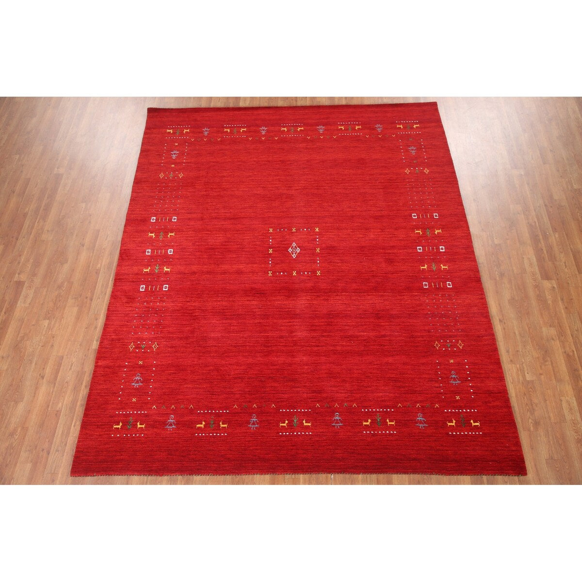Red Tribal Modern Gabbeh Oriental Area Rug Hand-Knotted Wool Carpet - 8'2" x 9'10"