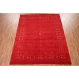 Red Tribal Modern Gabbeh Oriental Area Rug Hand-Knotted Wool Carpet - 8'2" x 9'10"