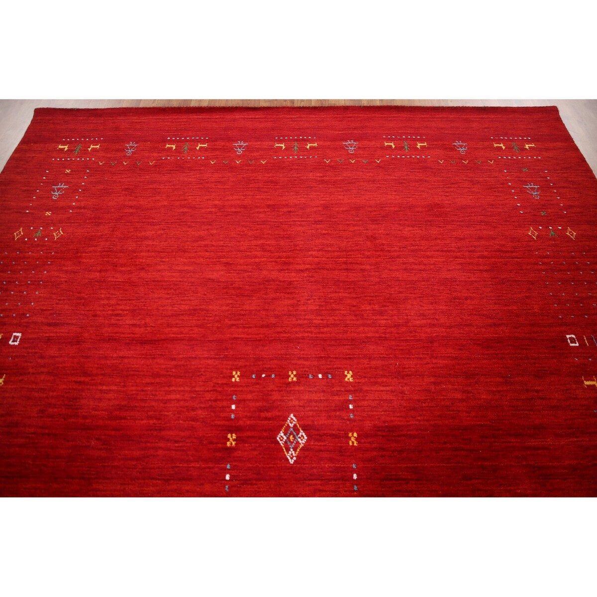 Red Tribal Modern Gabbeh Oriental Area Rug Hand-Knotted Wool Carpet - 8'2" x 9'10"