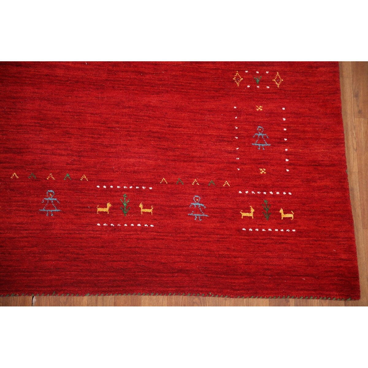 Red Tribal Modern Gabbeh Oriental Area Rug Hand-Knotted Wool Carpet - 8'2" x 9'10"