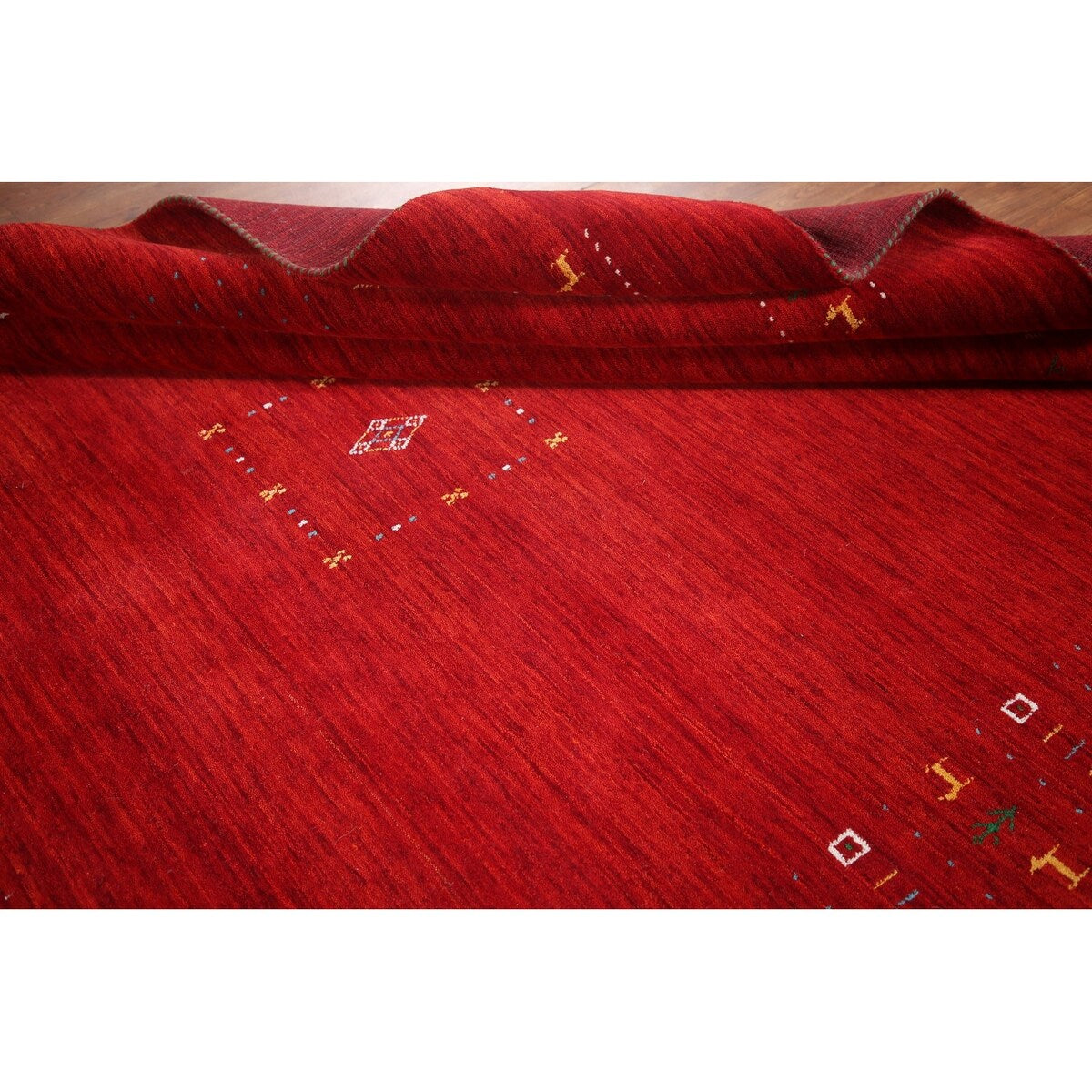 Red Tribal Modern Gabbeh Oriental Area Rug Hand-Knotted Wool Carpet - 8'2" x 9'10"
