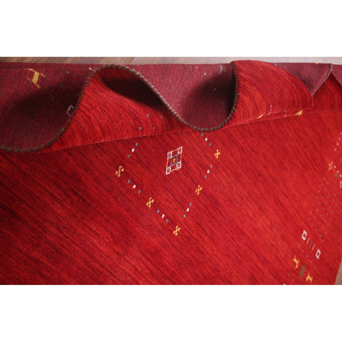 Red Tribal Modern Gabbeh Oriental Area Rug Hand-Knotted Wool Carpet - 8'2" x 9'10"