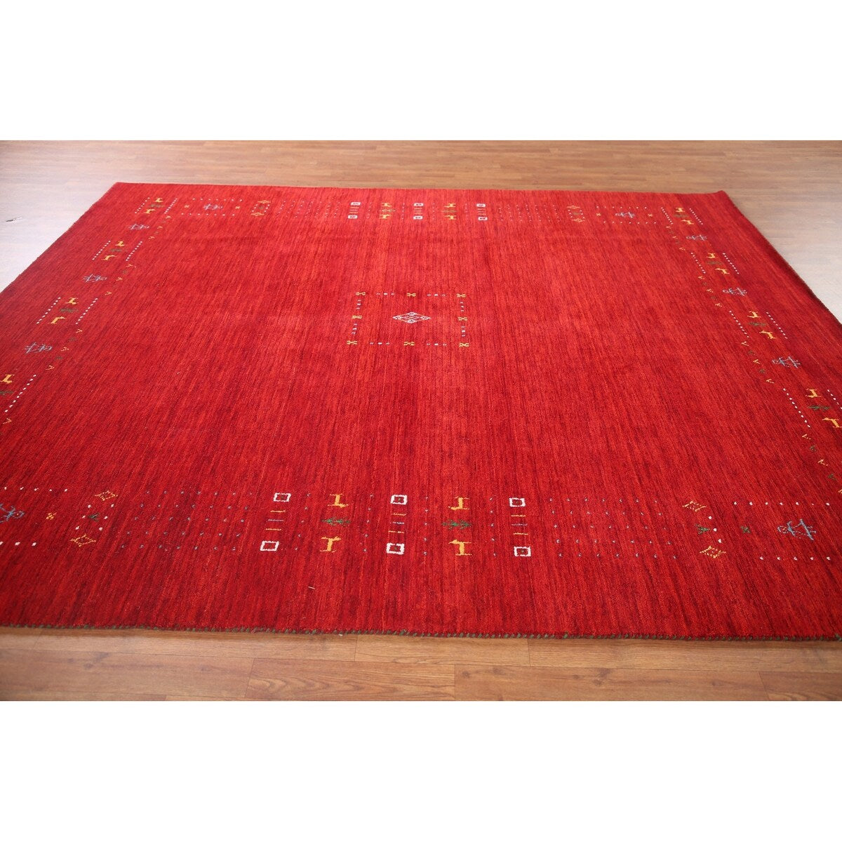 Red Tribal Modern Gabbeh Oriental Area Rug Hand-Knotted Wool Carpet - 8'2" x 9'10"