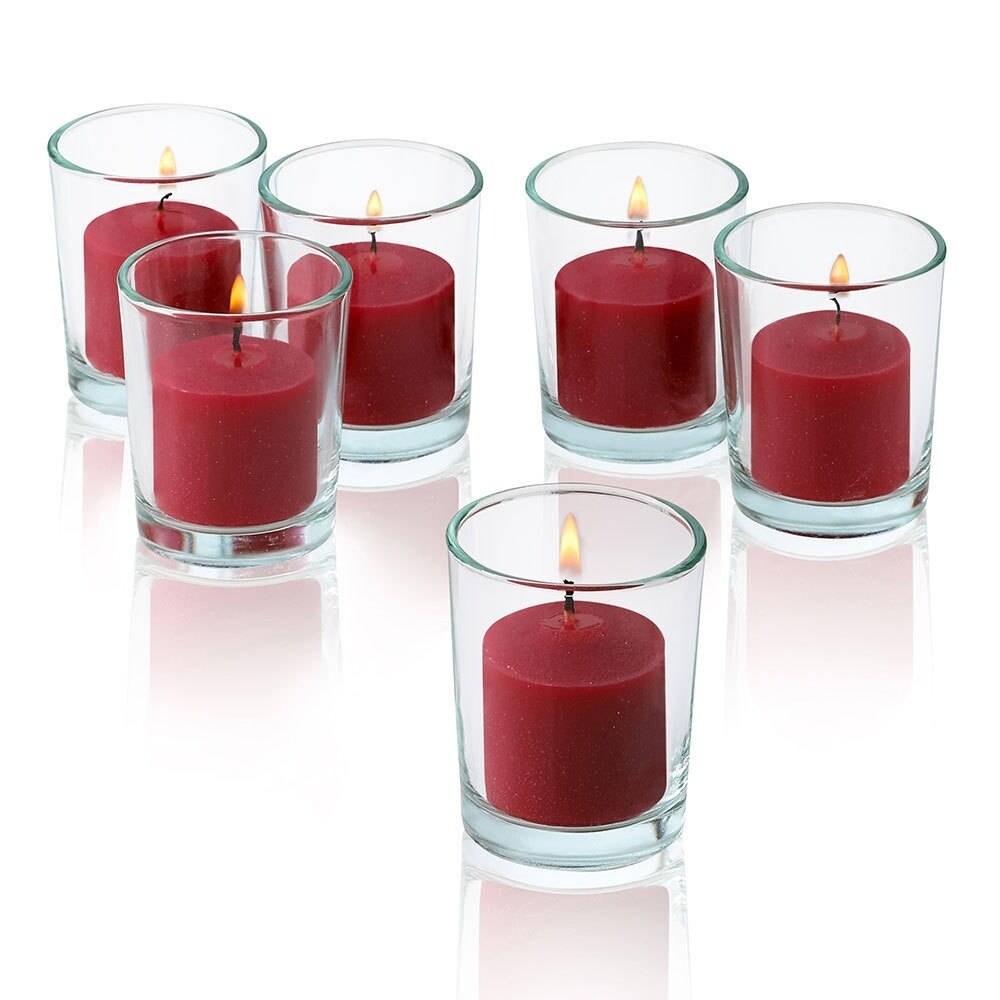 Red Unscented Votive Candles With Clear Glass Holders Set Of 24