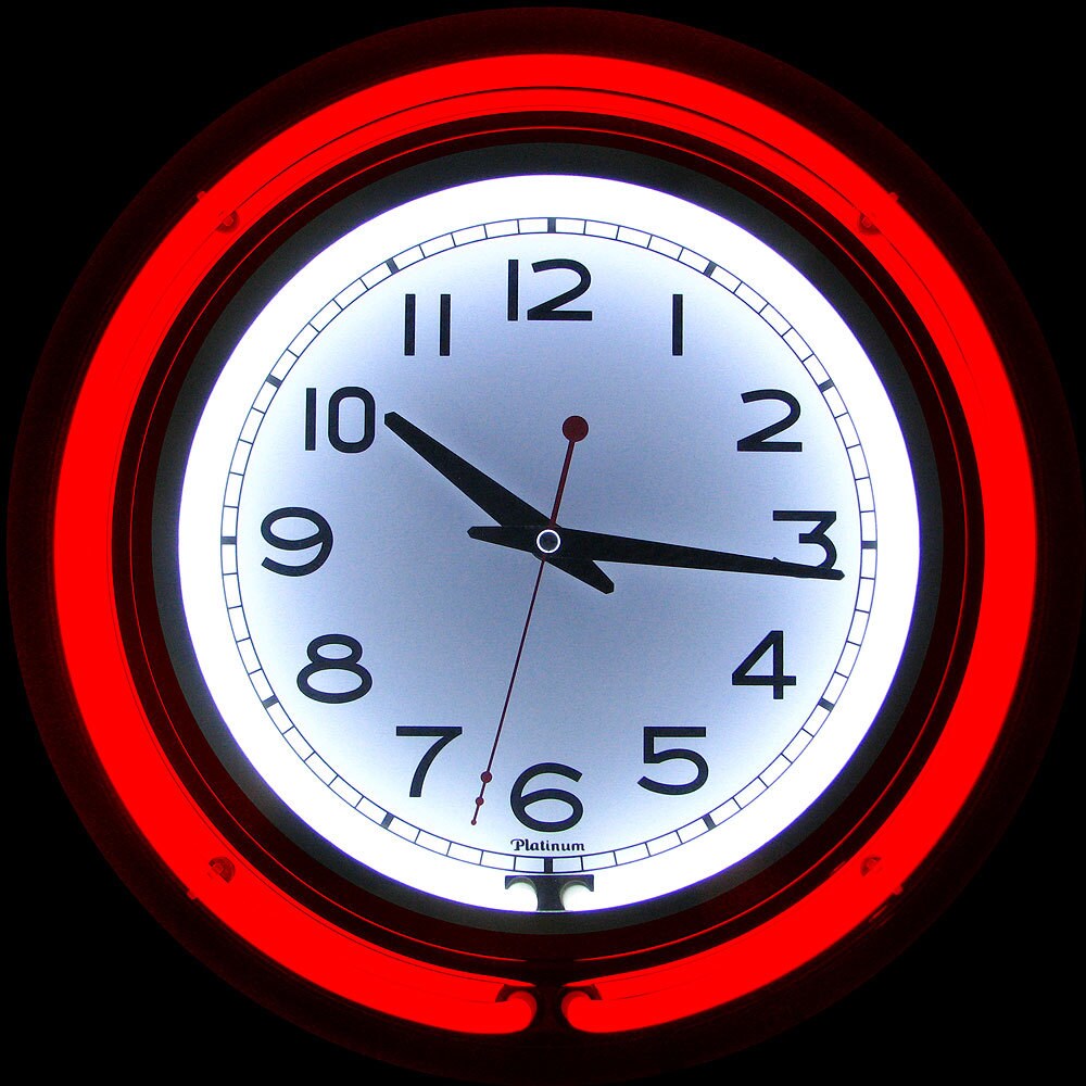Retro Neon Wall Clock - Battery Operated Wall Clock Vintage - 14 Inch Round Analog by Lavish Home (Red and White)