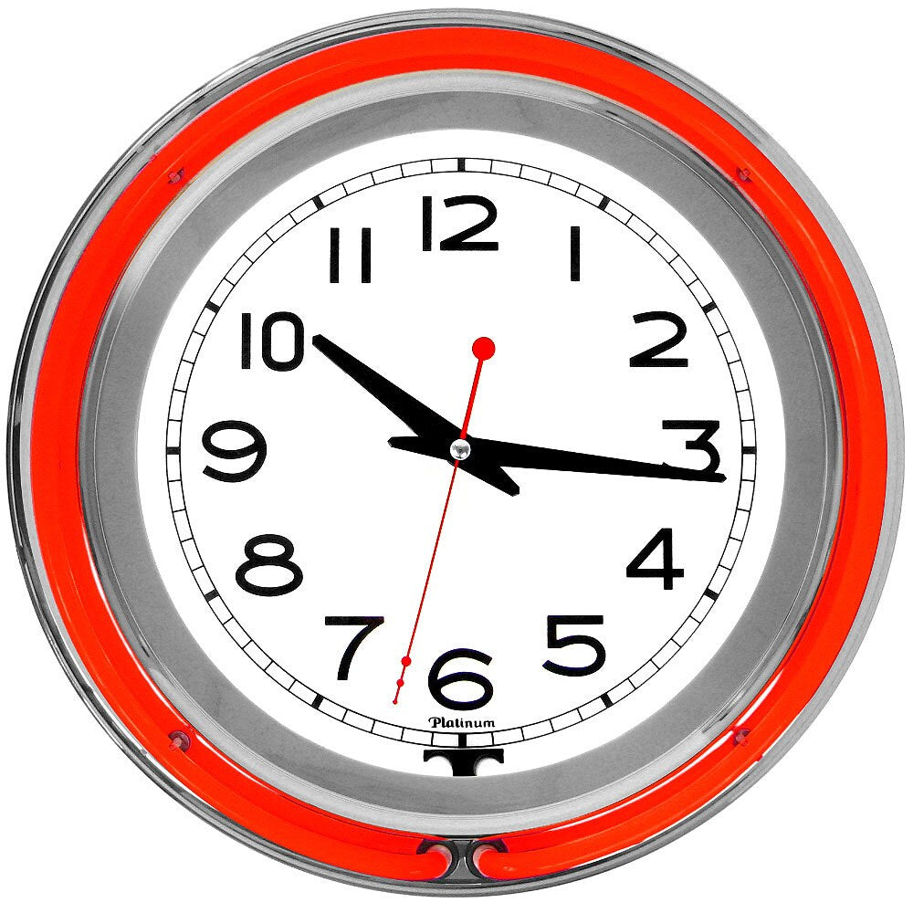 Retro Neon Wall Clock - Battery Operated Wall Clock Vintage - 14 Inch Round Analog by Lavish Home (Red and White)