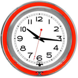 Retro Neon Wall Clock - Battery Operated Wall Clock Vintage - 14 Inch Round Analog by Lavish Home (Red and White)