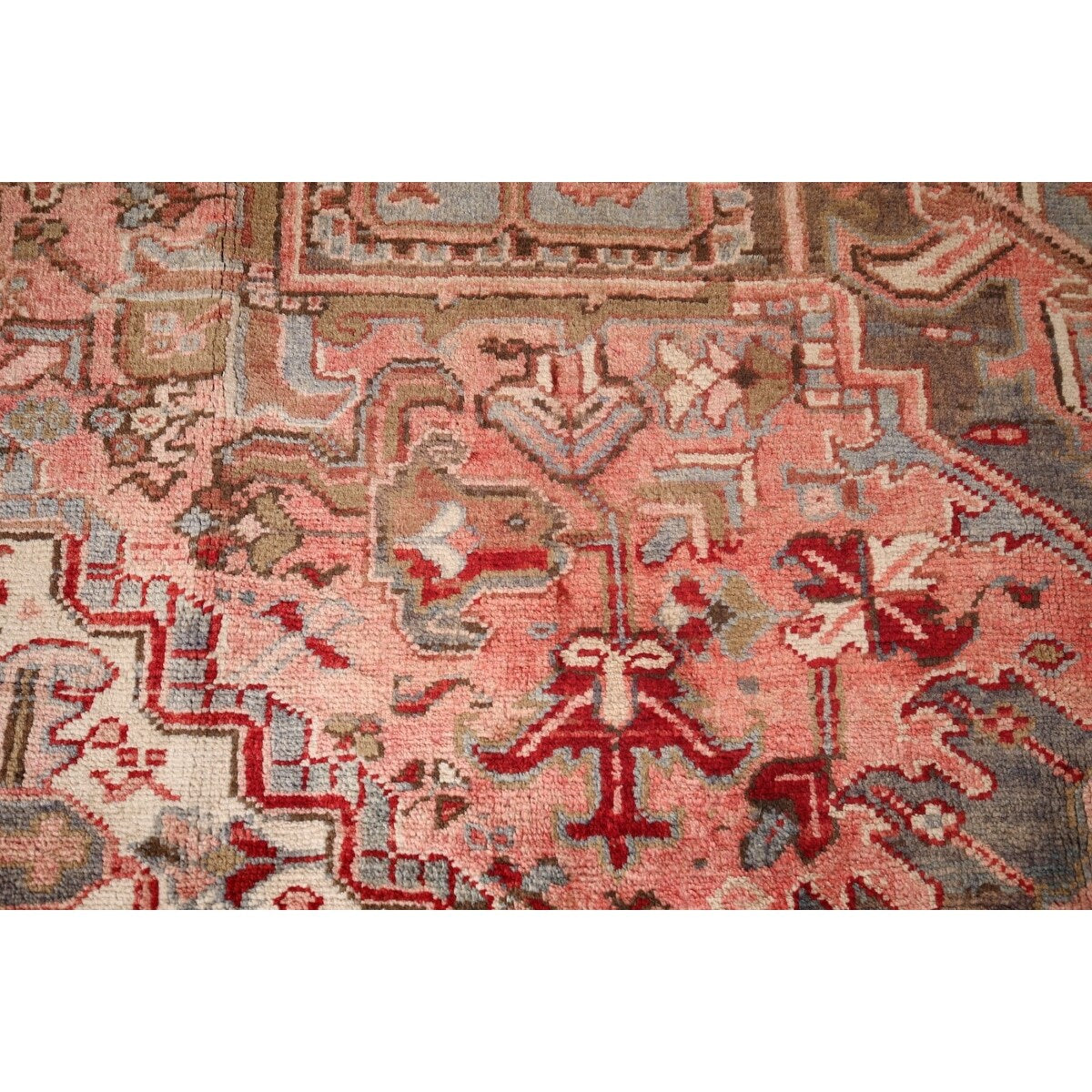 Red & Pink Traditional Heriz Persian Vintage Rug Handmade Wool Carpet - 7'5"x 10'7"