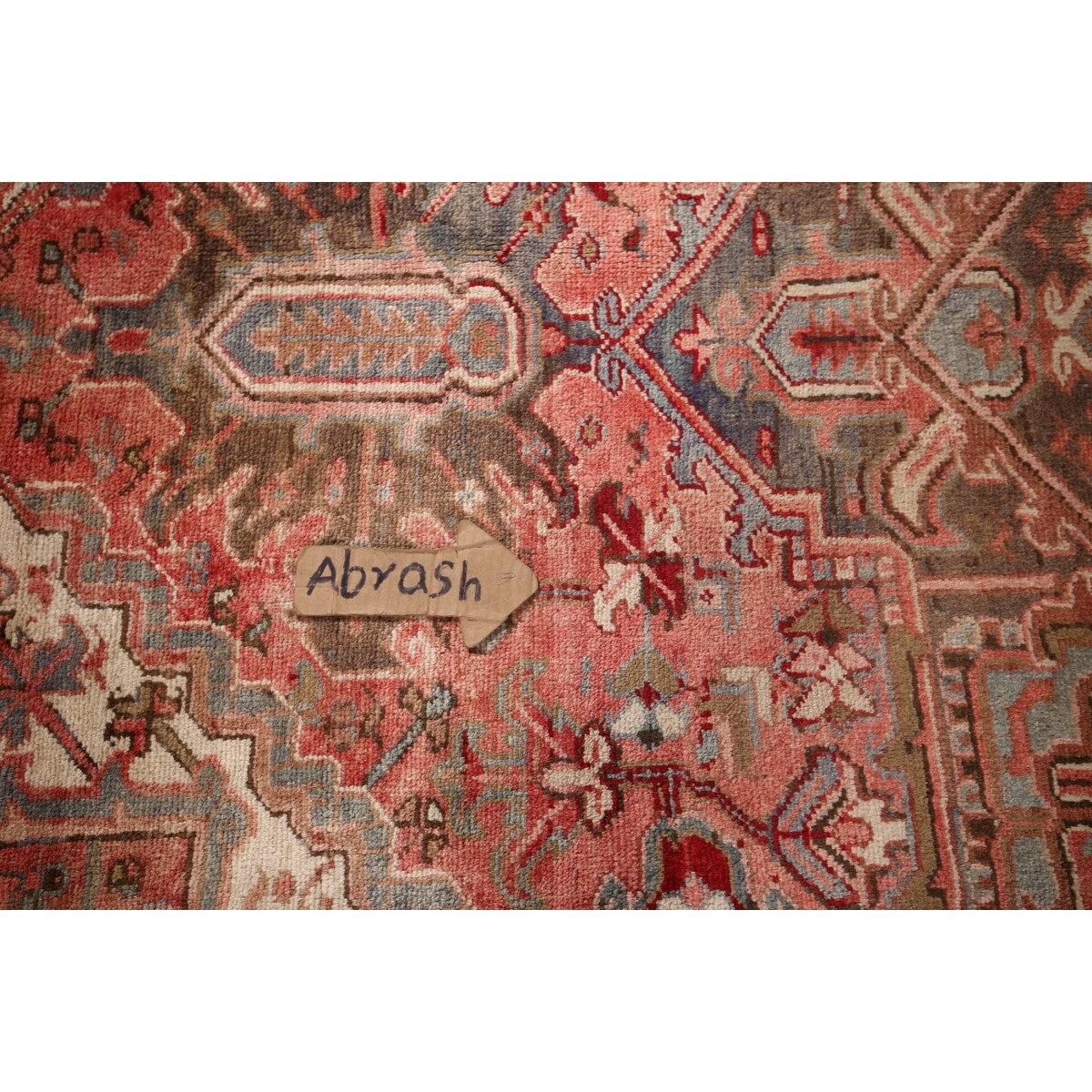 Red & Pink Traditional Heriz Persian Vintage Rug Handmade Wool Carpet - 7'5"x 10'7"