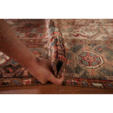 Red & Pink Traditional Heriz Persian Vintage Rug Handmade Wool Carpet - 7'5"x 10'7"