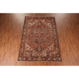 Red & Pink Traditional Heriz Persian Vintage Rug Handmade Wool Carpet - 7'5"x 10'7"