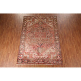 Red & Pink Traditional Heriz Persian Vintage Rug Handmade Wool Carpet - 7'5"x 10'7"