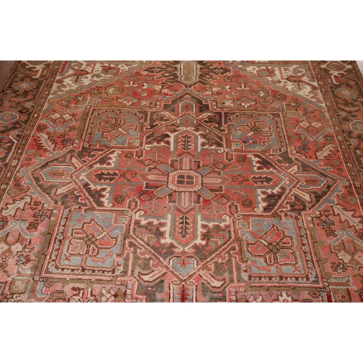 Red & Pink Traditional Heriz Persian Vintage Rug Handmade Wool Carpet - 7'5"x 10'7"