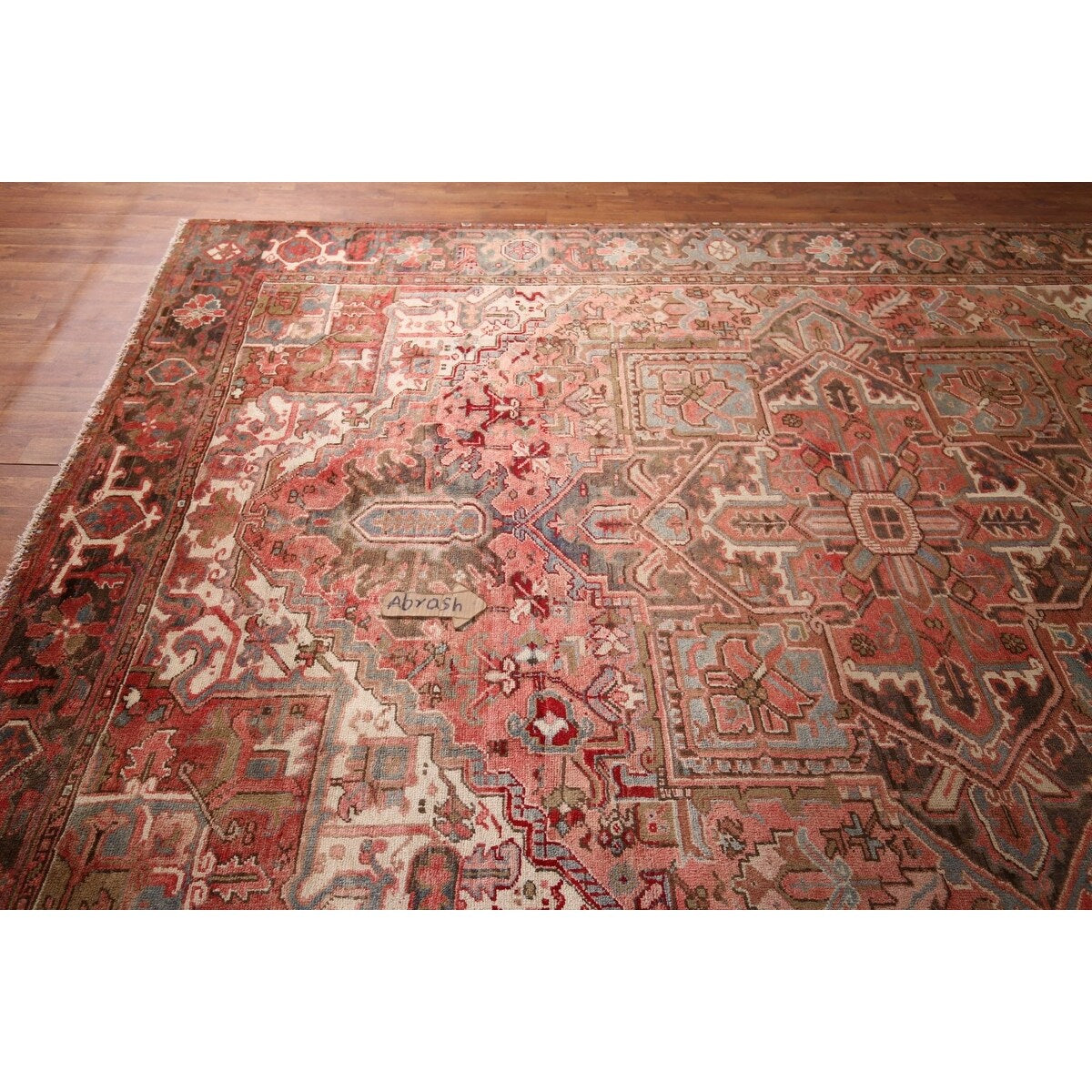 Red & Pink Traditional Heriz Persian Vintage Rug Handmade Wool Carpet - 7'5"x 10'7"