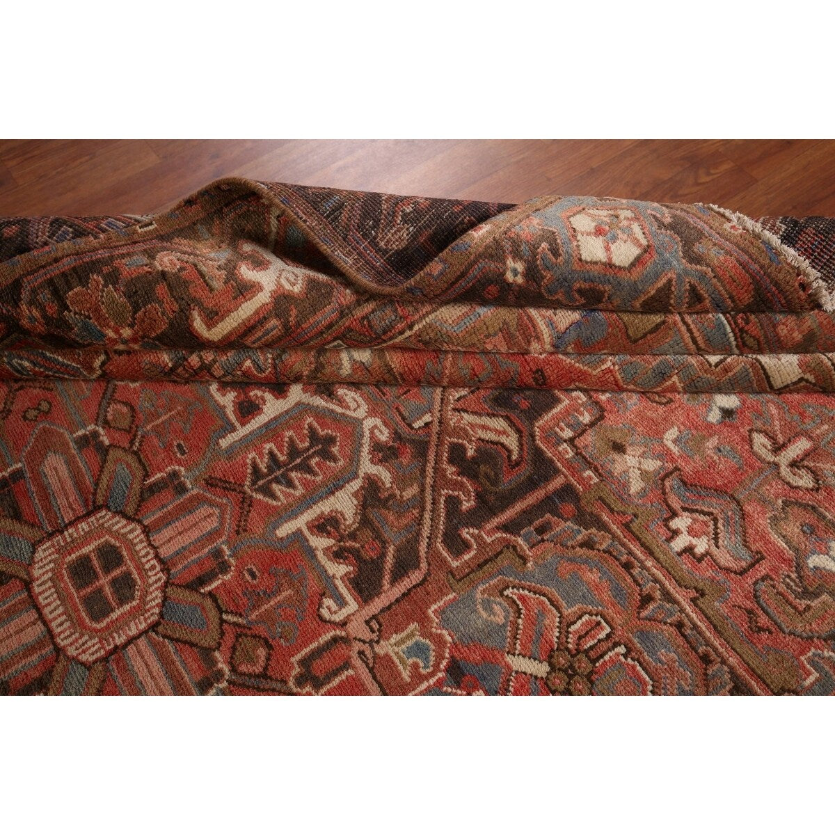 Red & Pink Traditional Heriz Persian Vintage Rug Handmade Wool Carpet - 7'5"x 10'7"