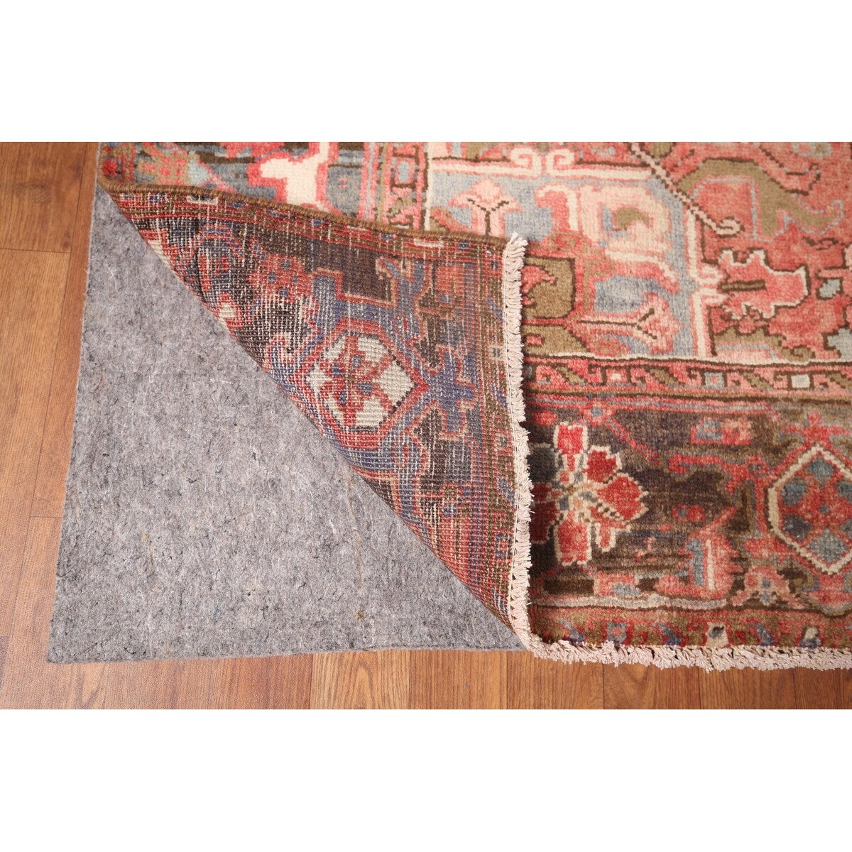 Red & Pink Traditional Heriz Persian Vintage Rug Handmade Wool Carpet - 7'5"x 10'7"