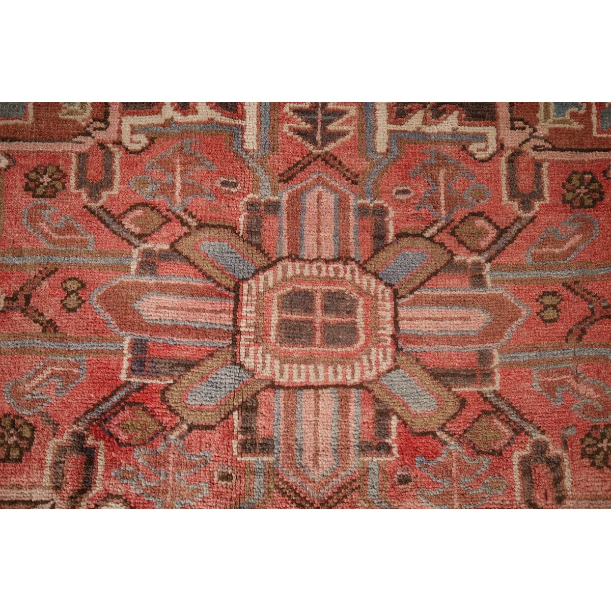 Red & Pink Traditional Heriz Persian Vintage Rug Handmade Wool Carpet - 7'5"x 10'7"