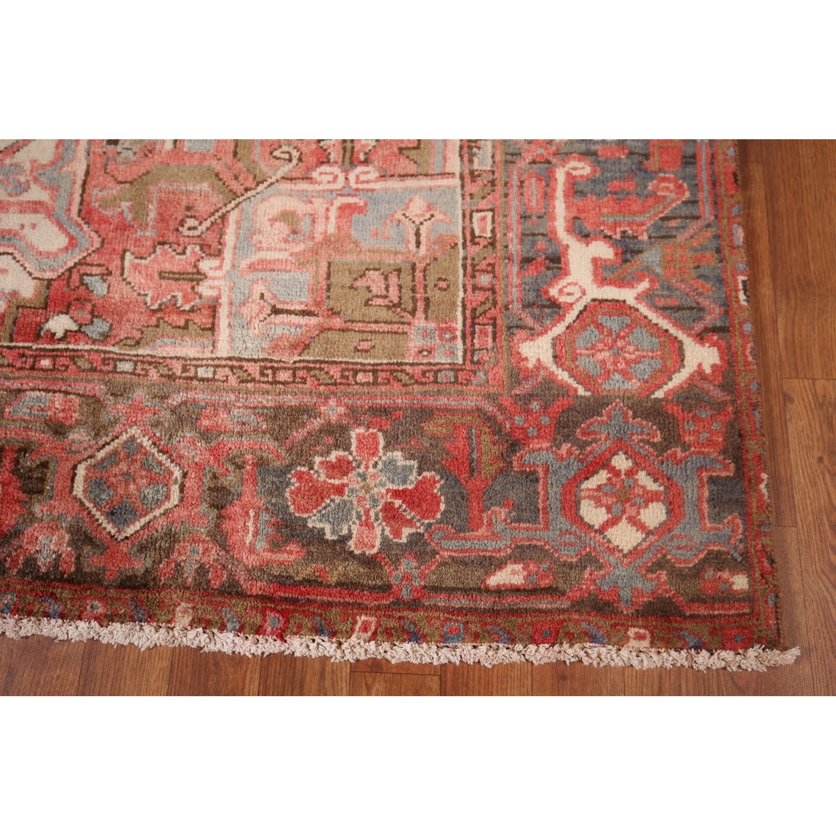 Red & Pink Traditional Heriz Persian Vintage Rug Handmade Wool Carpet - 7'5"x 10'7"