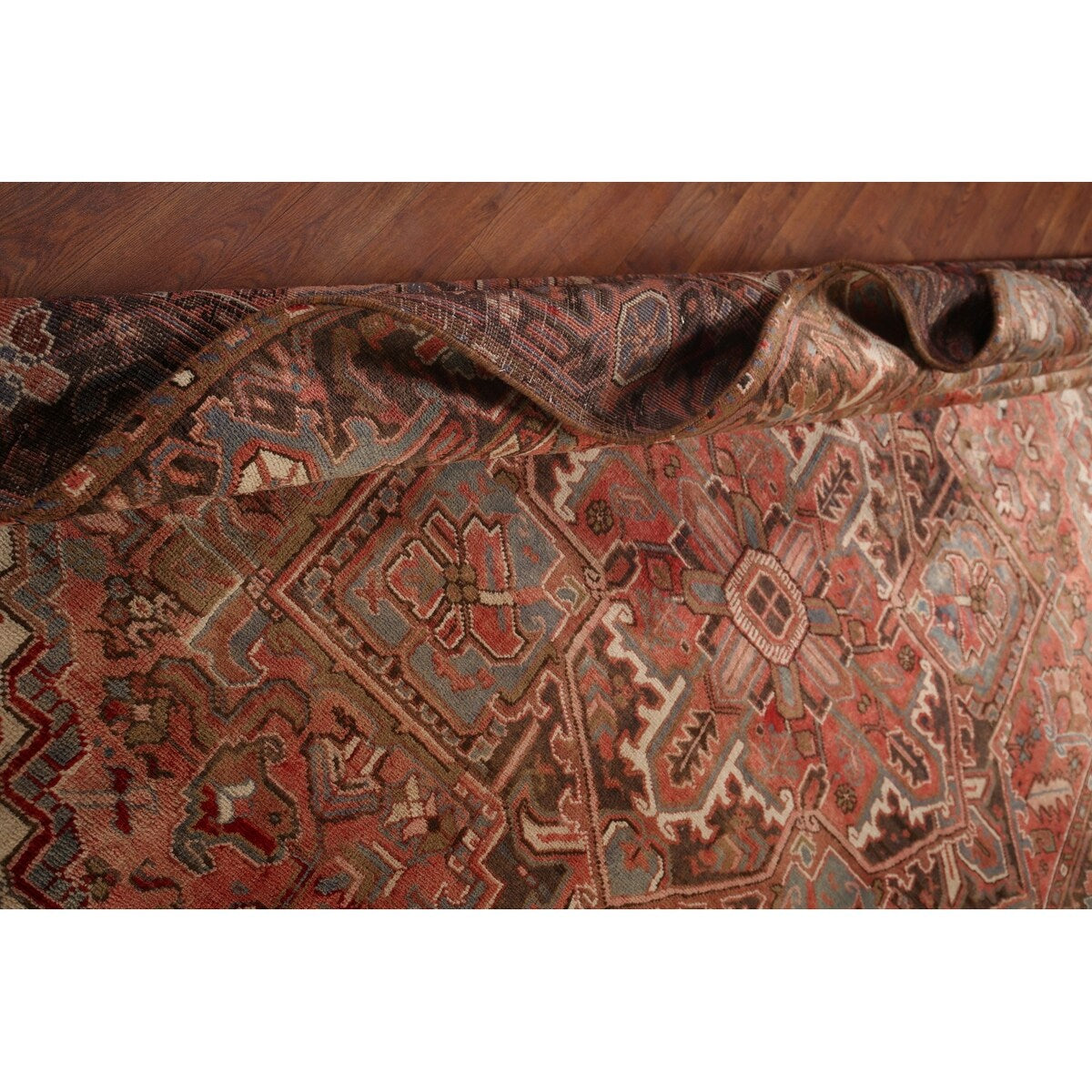 Red & Pink Traditional Heriz Persian Vintage Rug Handmade Wool Carpet - 7'5"x 10'7"