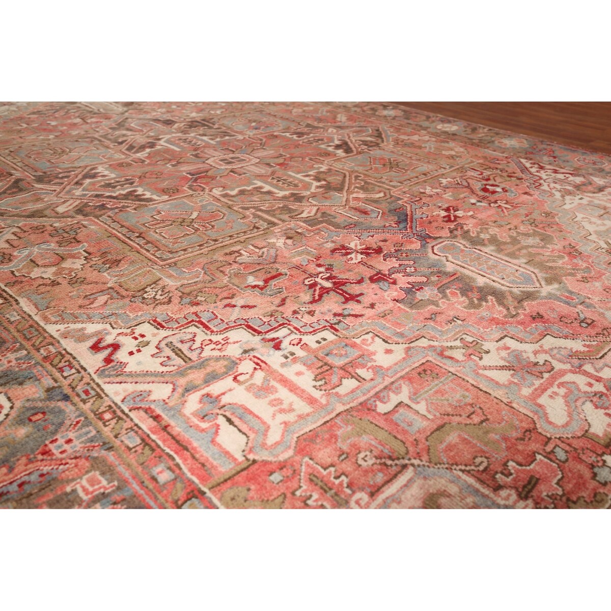 Red & Pink Traditional Heriz Persian Vintage Rug Handmade Wool Carpet - 7'5"x 10'7"