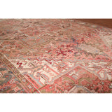 Red & Pink Traditional Heriz Persian Vintage Rug Handmade Wool Carpet - 7'5"x 10'7"