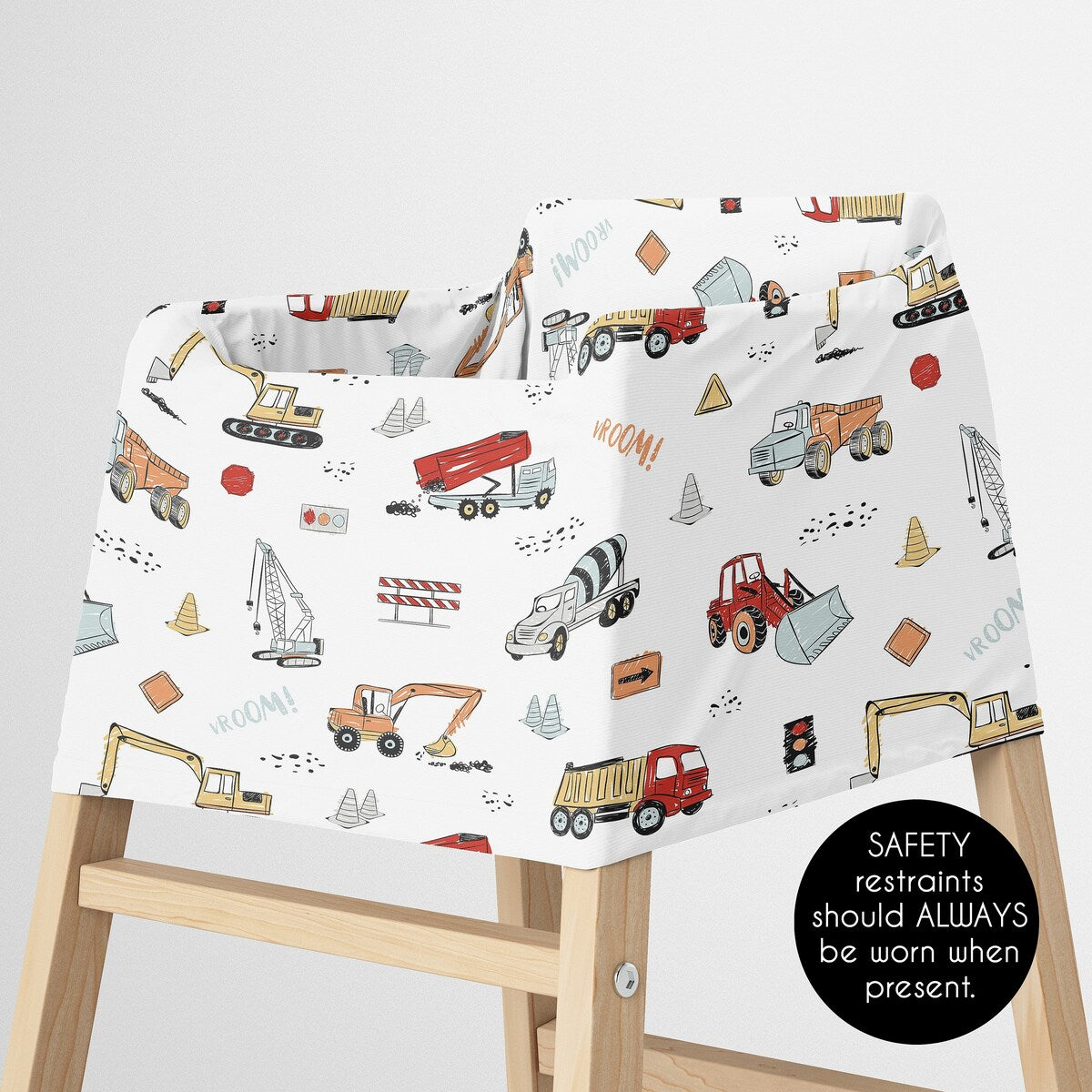 Sweet Jojo Designs Red Blue Construction Truck Boy 5 in 1 Baby Car Seat Nursing Cover Yellow Orange Black White Transportation