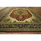 Red and Blue Hand-knotted Floral Heriz Serapi Wool Area Rug (12' x 18', 12' x 12')