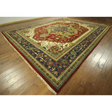 Red and Blue Hand-knotted Floral Heriz Serapi Wool Area Rug (12' x 18', 12' x 12')