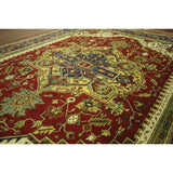 Red and Blue Hand-knotted Floral Heriz Serapi Wool Area Rug (12' x 18', 12' x 12')