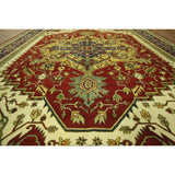 Red and Blue Hand-knotted Floral Heriz Serapi Wool Area Rug (12' x 18', 12' x 12')