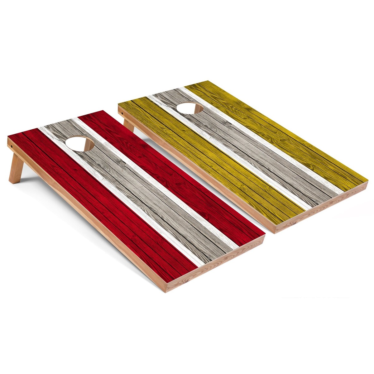 Red and Yellow Striped Cornhole Boards with Carry Case