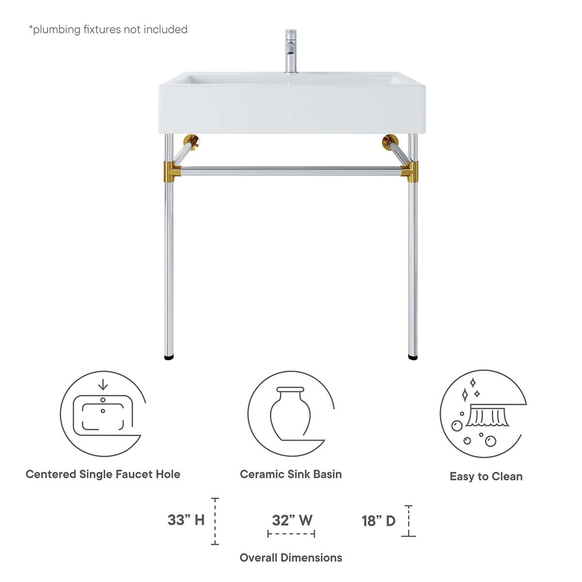 Redeem 32" Silver Stainless Steel Wall-Mount Bathroom Vanity