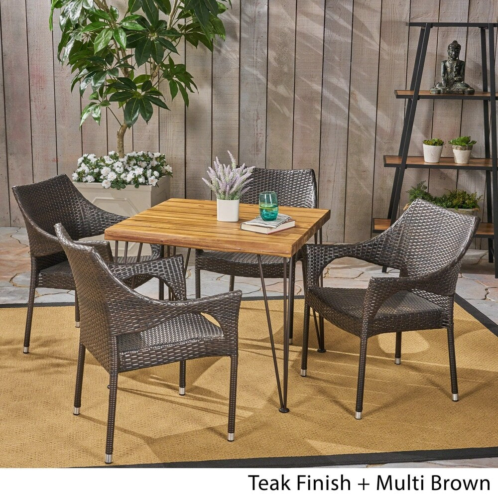 Christopher Knight Home Reed Outdoor Industrial Wood and Wicker 5-Piece Square Dining Set