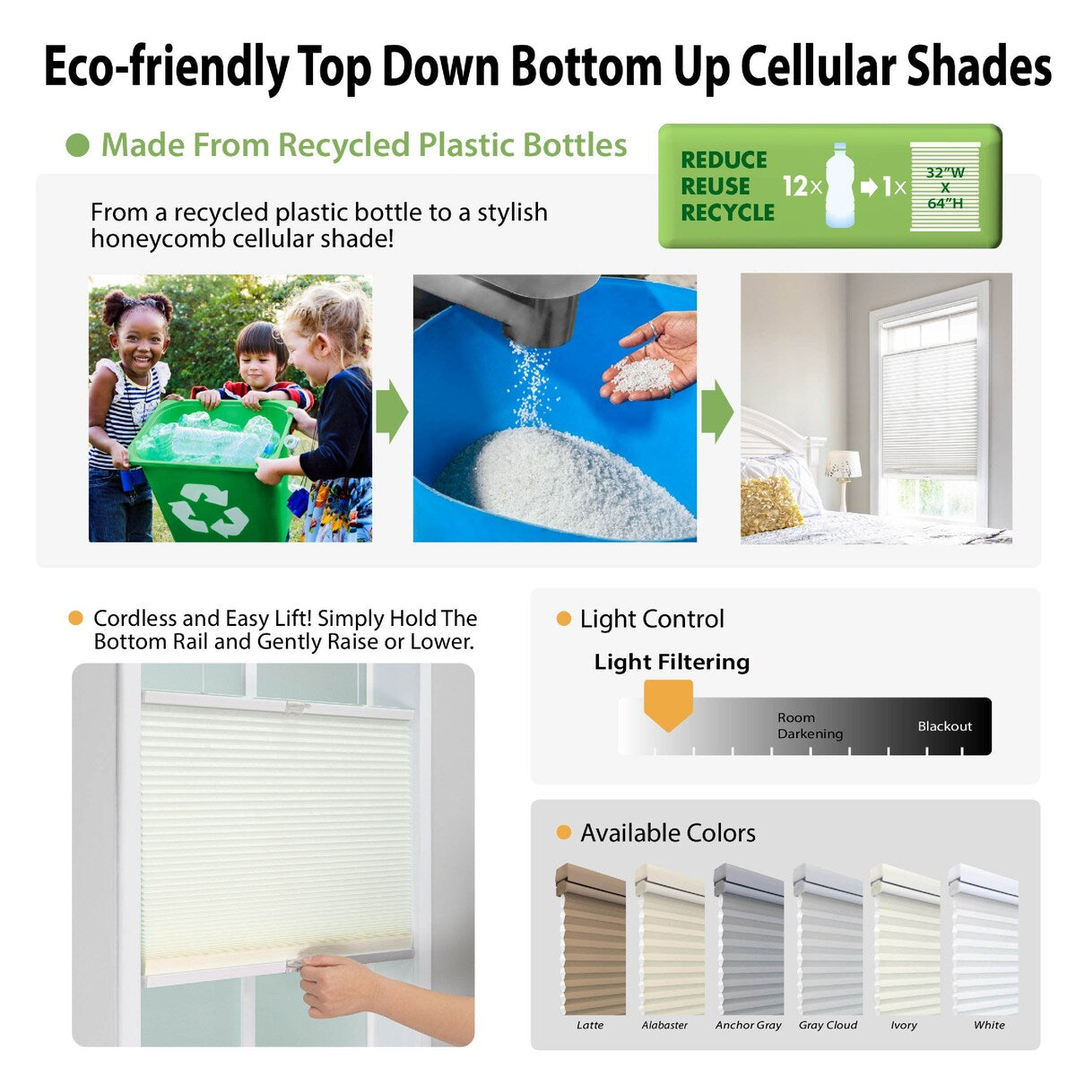 Regal Estate 64-inch Grey Cloud Light-filtering Top Down/Bottom Up Shade