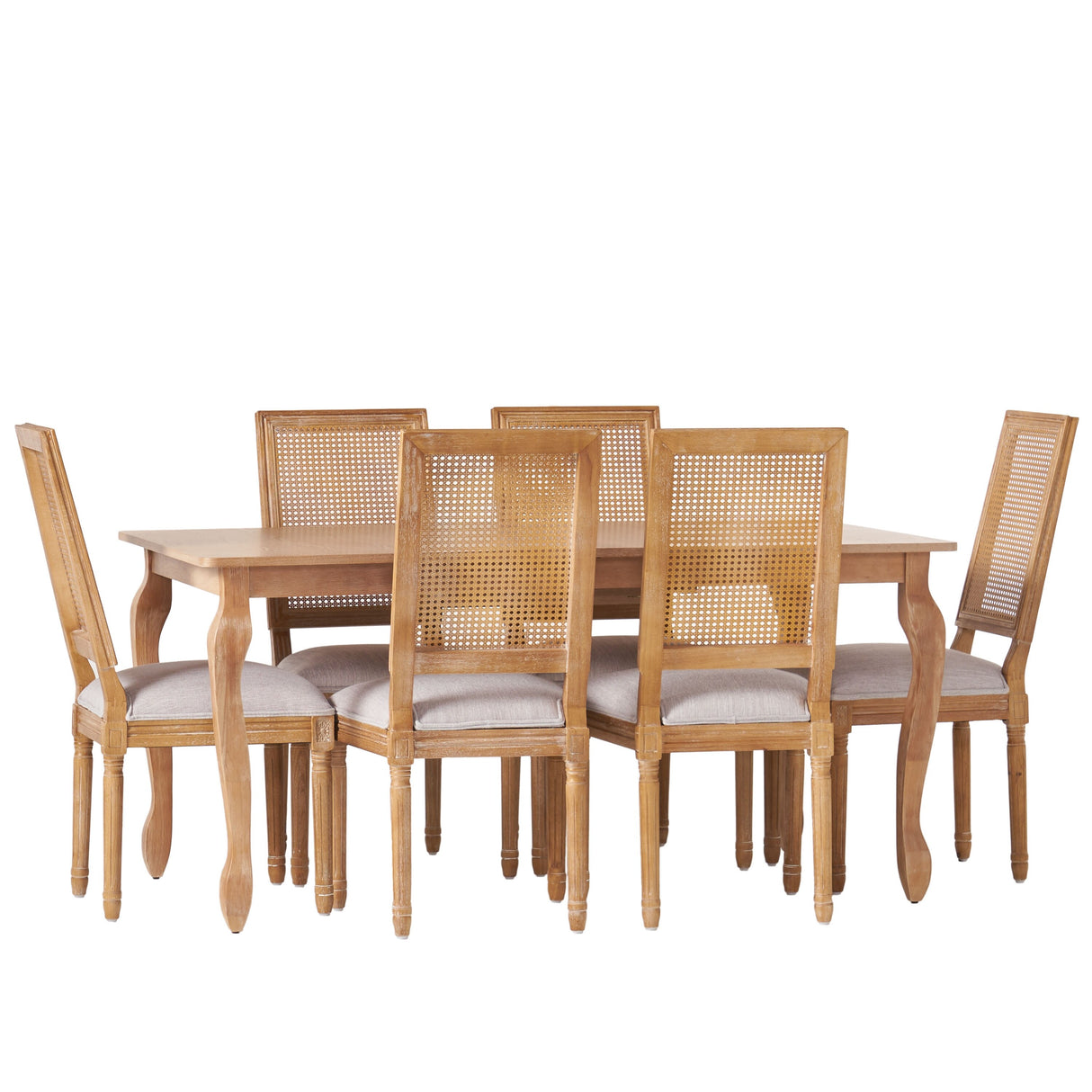 Regan Wood and Cane Upholstered Expandable 7 Piece Dining Set by Christopher Knight Home