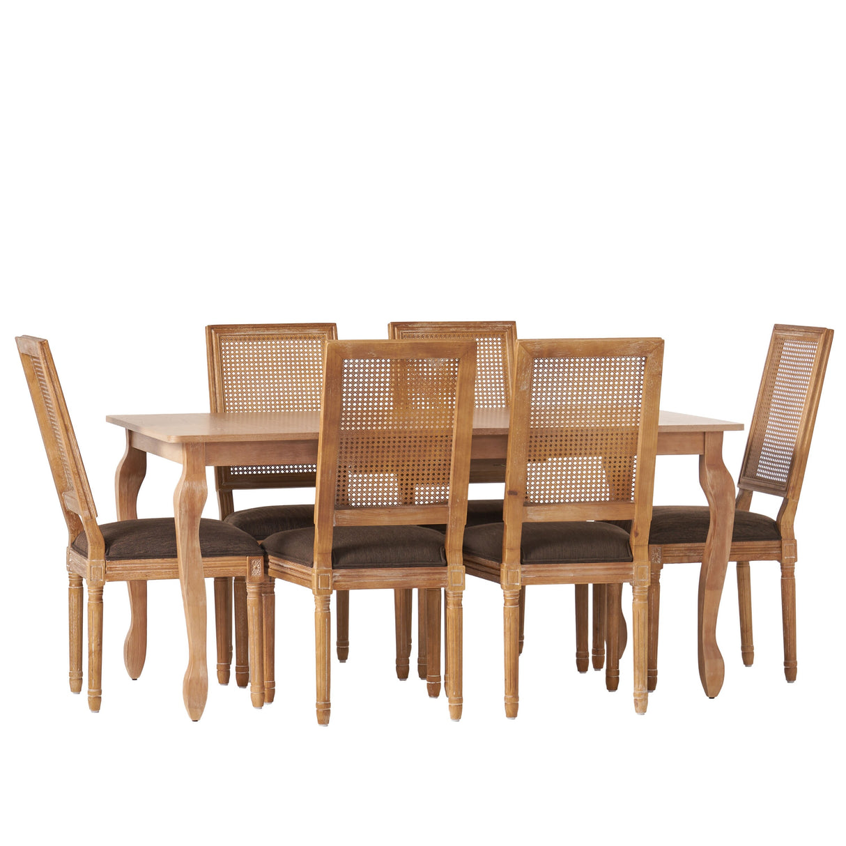 Regan Wood and Cane Upholstered Expandable 7 Piece Dining Set by Christopher Knight Home