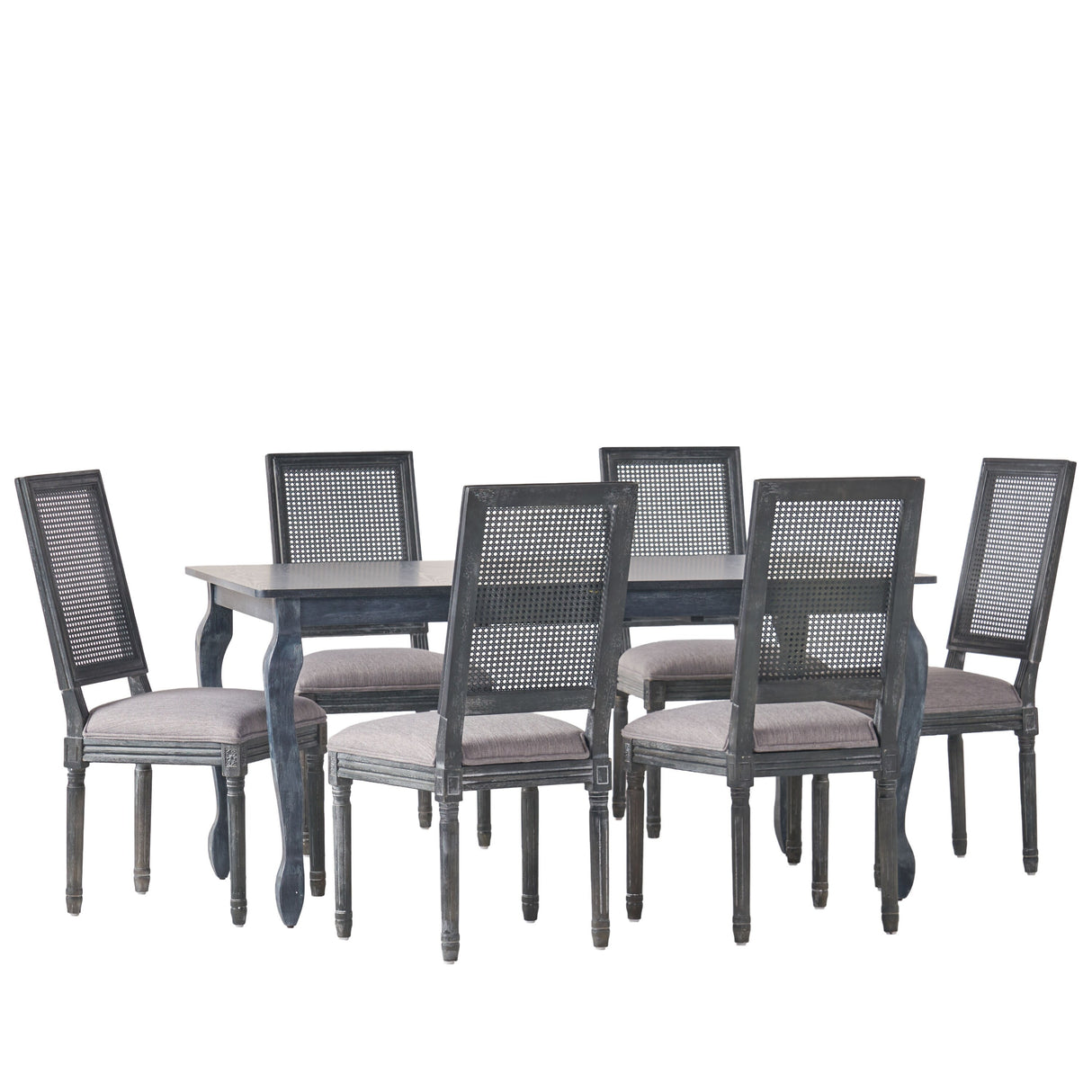 Regan Wood and Cane Upholstered Expandable 7 Piece Dining Set by Christopher Knight Home